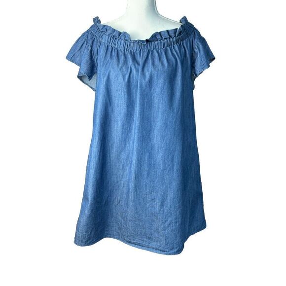 Corey Lynn Carter Off The Shoulder Denim Dresss Two Pockets  Exc Find Size 12 - Picture 1 of 12